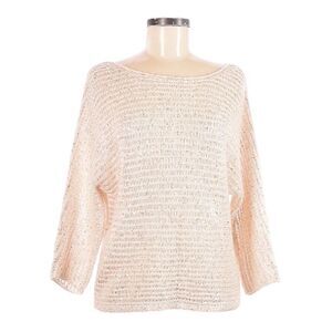 Ann Taylor Sequin Loose Knit Champagne Lurex Dolman Sweater Size M Wool Blend